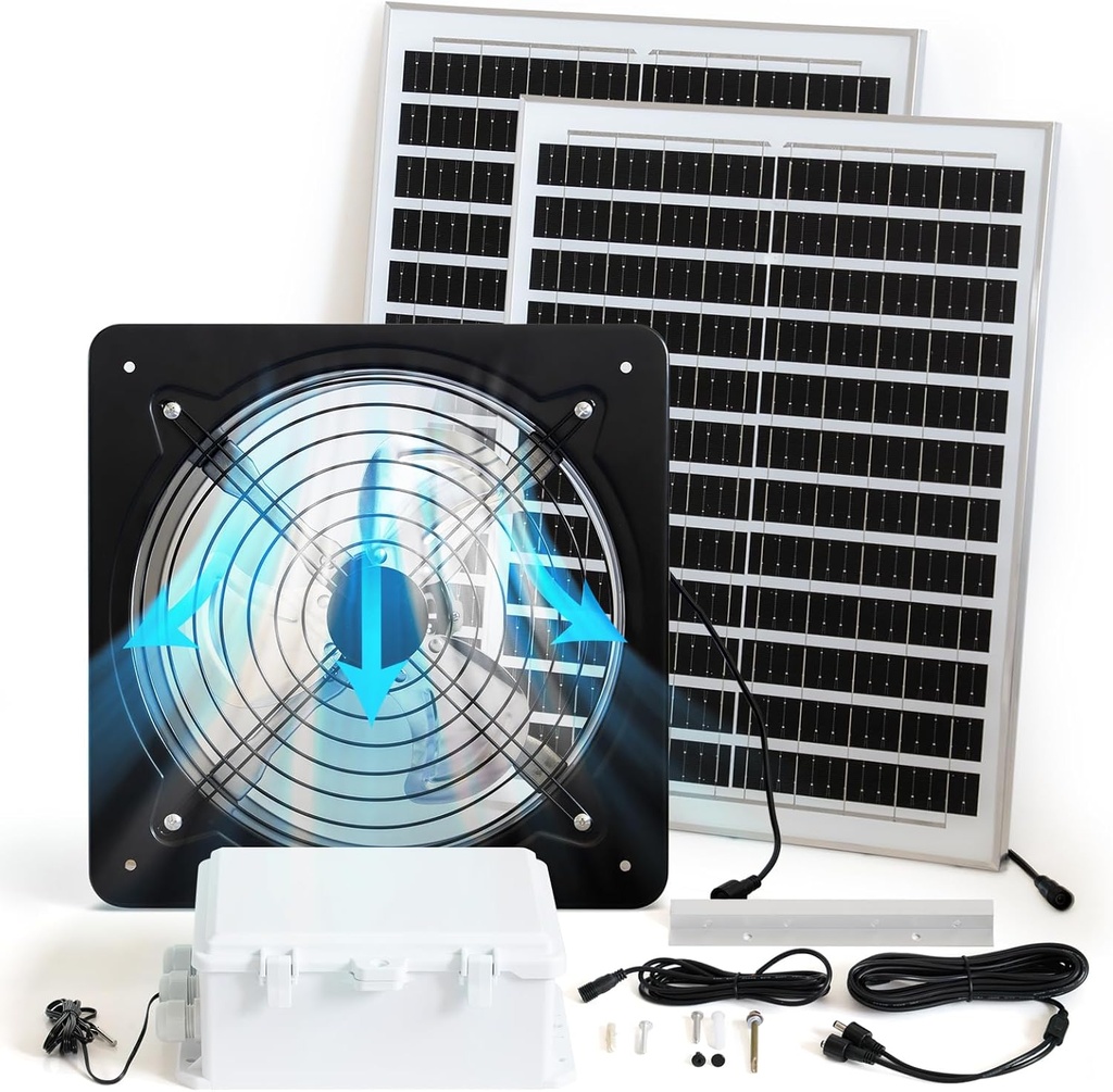 TXL 40W Solar Fan with Thermostat, Solar Gable Vent Fan, 1800 CFM, Precision Temperature Control, Continuous Cooling Without Light, Ideal for Roof Vents, Attics, Greenhouses, Sheds, and Chicken Coops