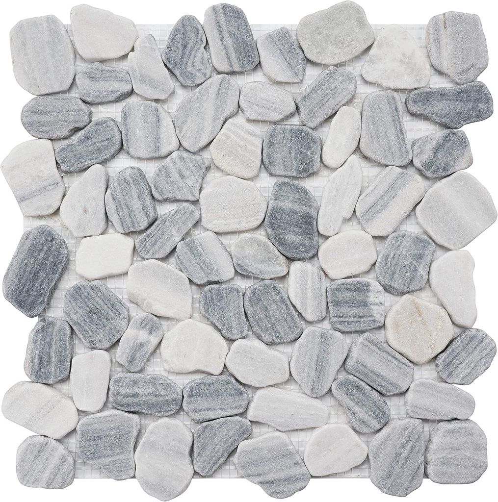 Marble Mosaic Tile for Kitchen Backsplash, Bath Bathroom Floor, Etc, River Rock Collection, Mixed Rounds, 12"X12"X3/8", Tumbled (Sample 5.5"X5.5", MM 9503-Salt & Pepper)