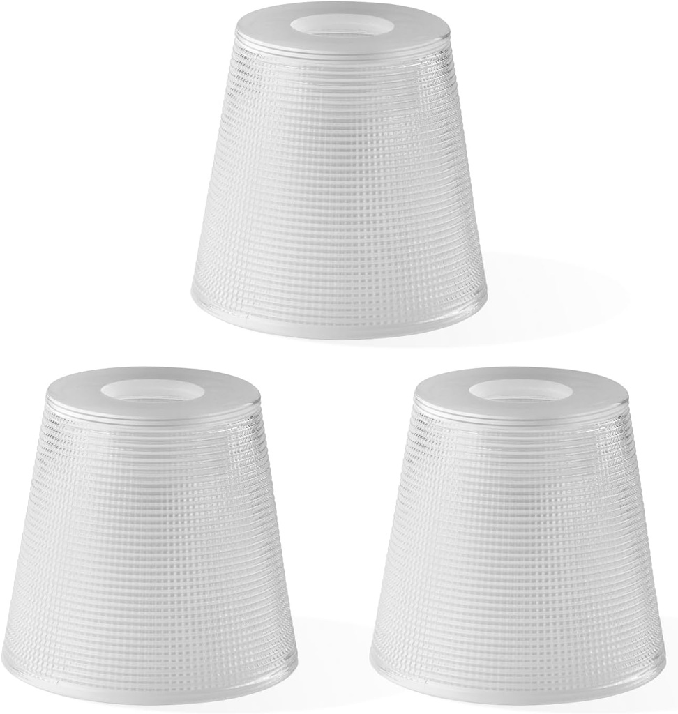 Plaid Clear Glass Shade, Lampshade with 1-5/8" Fitter, Cone Replacement Shade for Pendant Light, Wall Sconce, Vanity Light, Table Lamp, 3 Pack