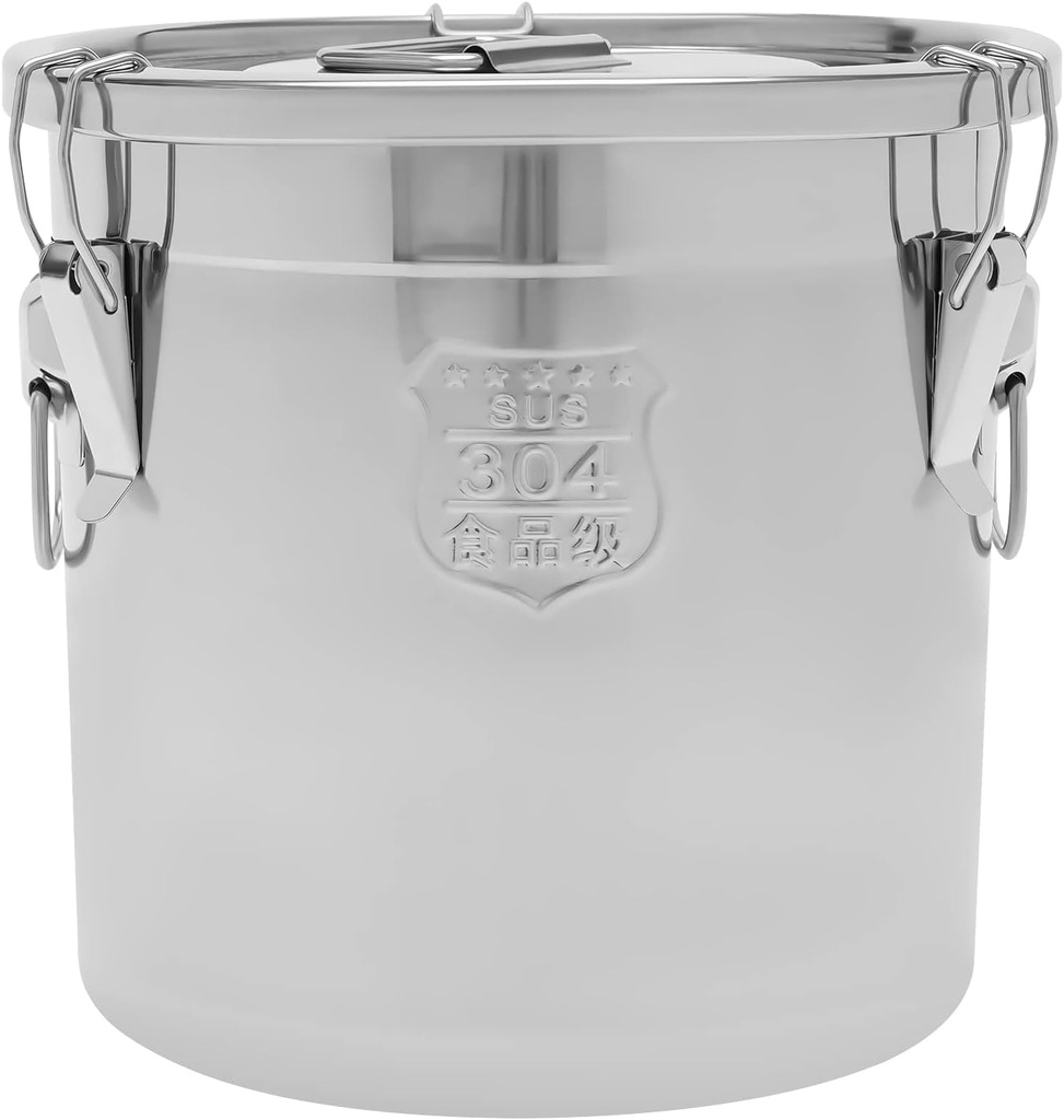 Stainless Steel Airtight Canister for Kitchen, Rice Cereal Grain Canisters Container for Household Kitchen Food Bean Flour Oil Sugar Milk Cookie Storage Bucket with Lid and Sturdy Locking Clamp, 21L