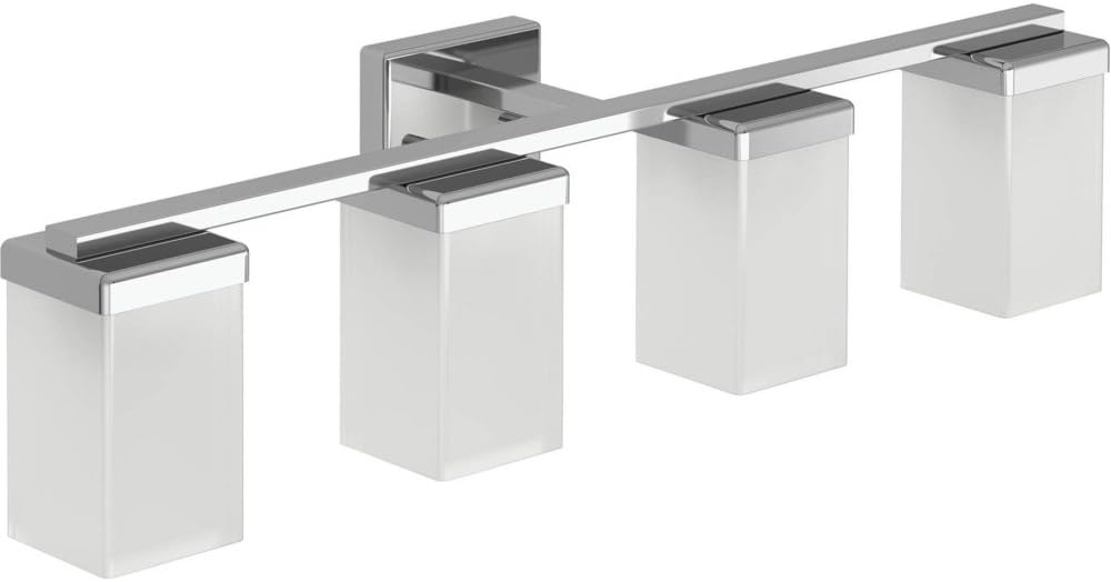 Moen YB8864CH 90 Degree 4-Light Dual-Mount Bath Bathroom Vanity Fixture with Frosted Glass, Chrome