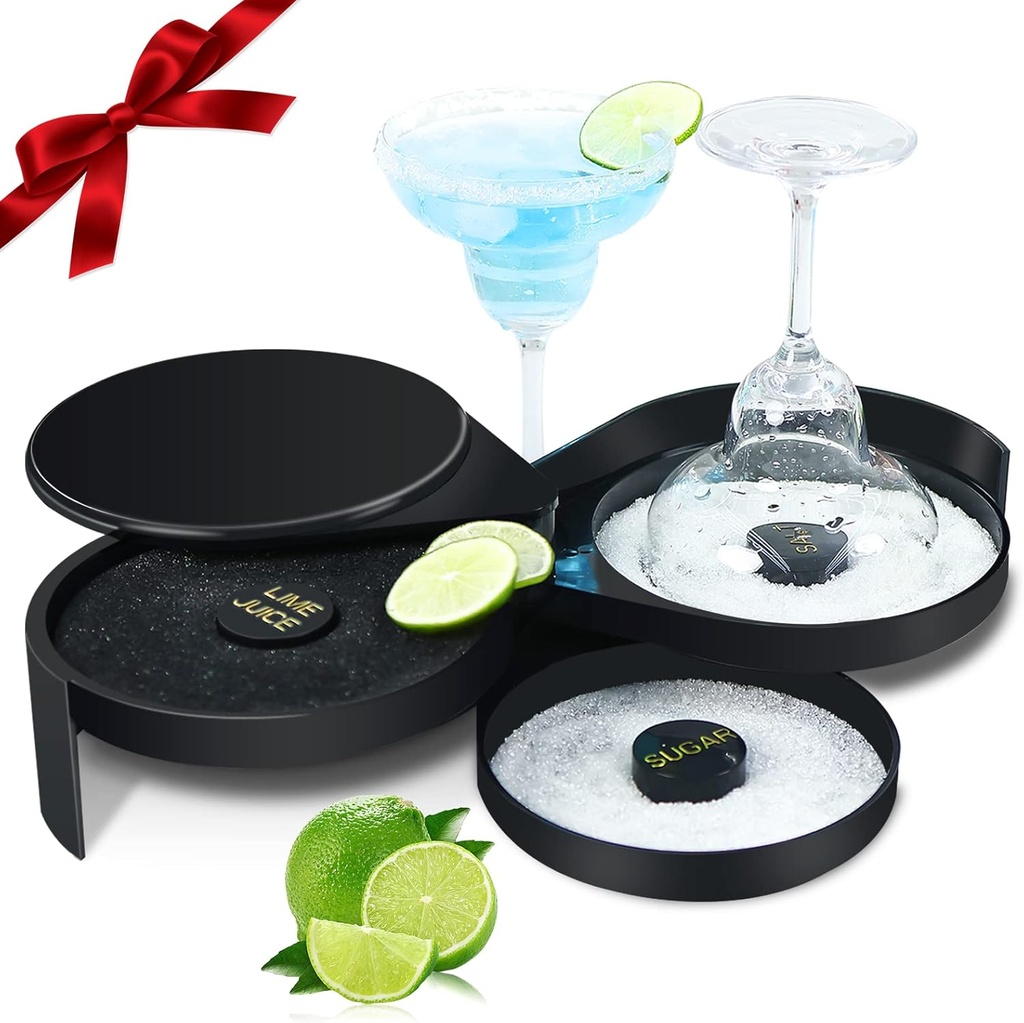 Artilife Margarita Salt Rimmer Set,Margarita Salt Rimmer,Bartender Tool Cocktail Margarita Glass Rimmer 3 Tier Sugar Salt Rim Lime