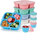 FANCILLA Snack Containers for Kids Adult 5 Pack, 5 Compartments Lunchable Container with 4 Sauce Containers, Reusable Stackable Snackle Lunch Bento Box, Wheat Straw, BPA-Free, Dishwasher Safe(Classic)