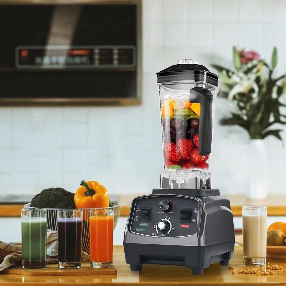 Generic High power 2200W commercial grade blender with timer and 2L BPA-free jar, 9.05 x 19.68 x 7.87 in, Black