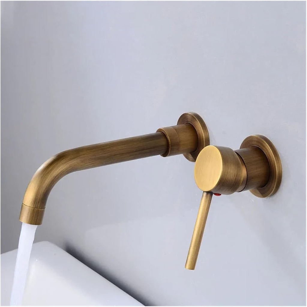 Bathroom Basin Hidden Wall Mounted Sink 360° Rotating Nozzle Bathtub Faucet hot and Cold Mixer (Color : Antique)