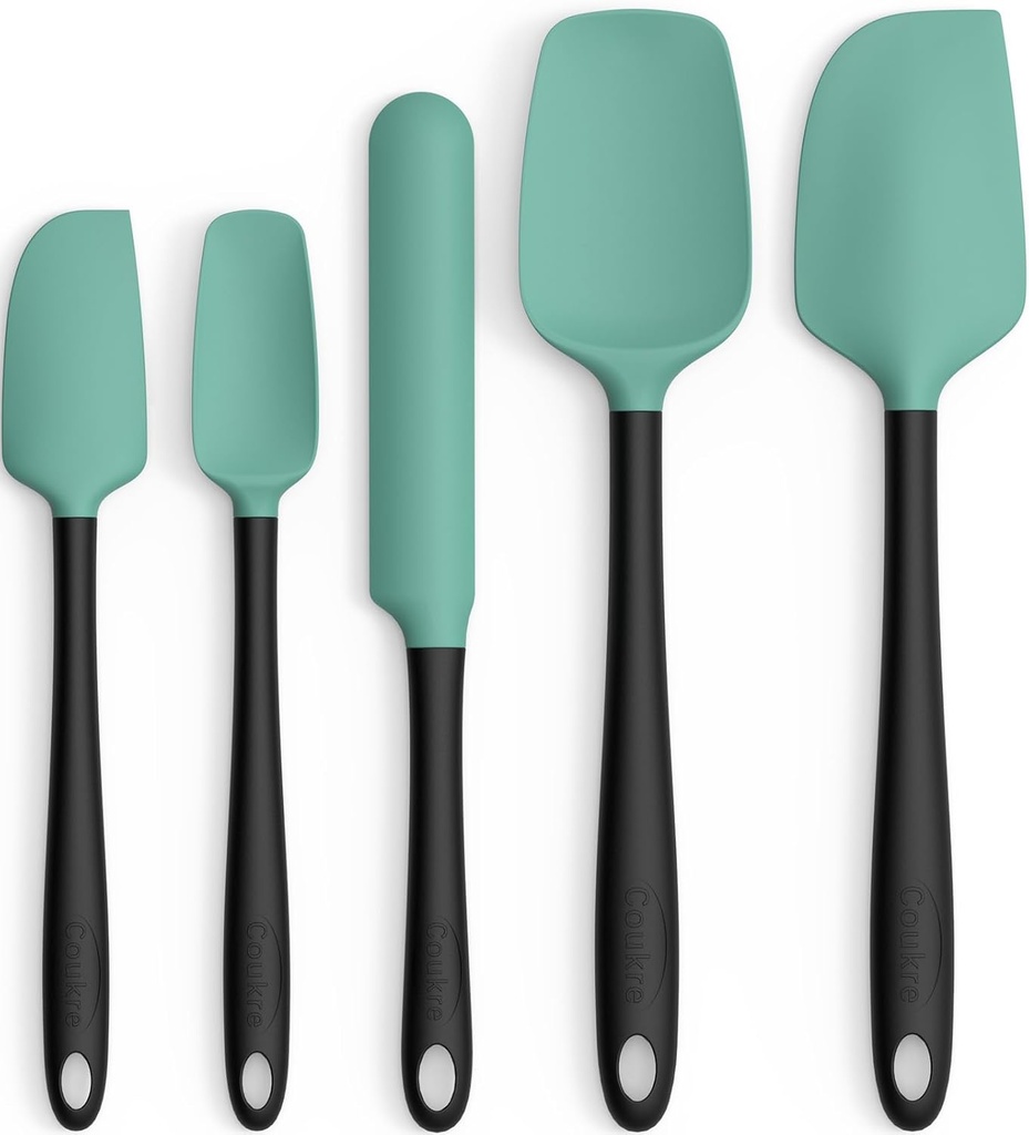 Coukre Silicone Spatula Set of 5,High Temperature Resistant, Food Grade Silicone, Dishwasher Safe, for Baking, Cooking (Aqua Green)