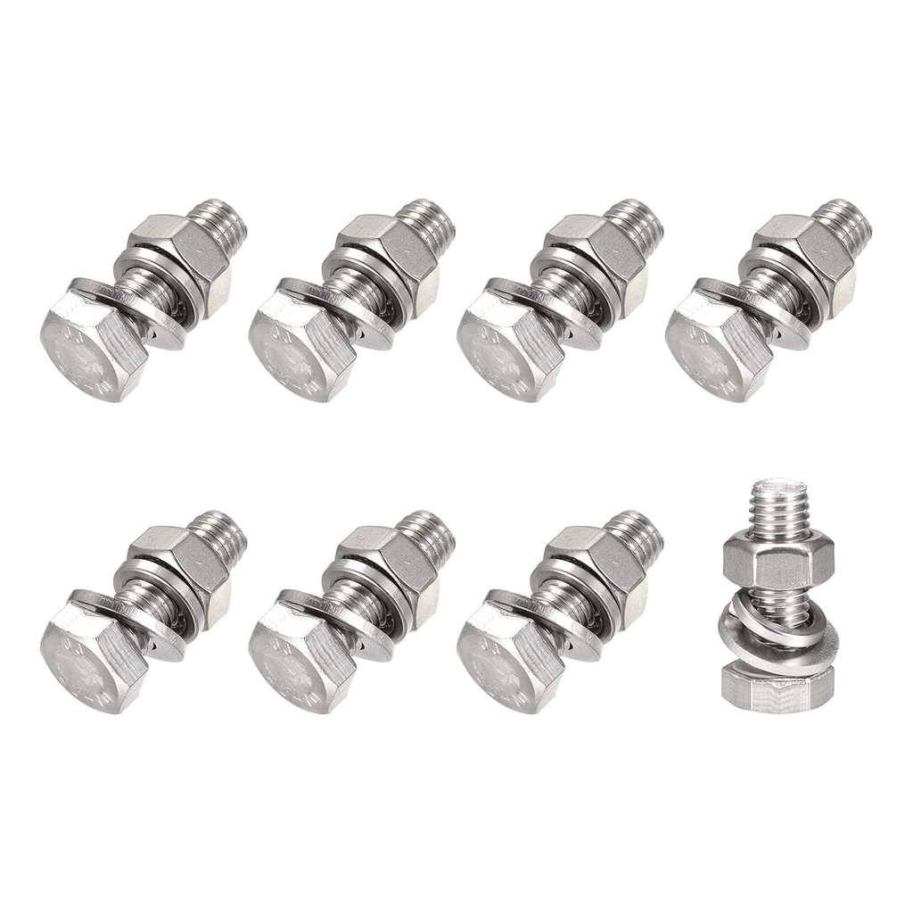 METALLIXITY Hex Head Screws Bolts, Nuts, Flat & Lock Washers Kits (M10x30mm) 8Sets, 304 Stainless Steel Assortment Kit - for Home Appliance