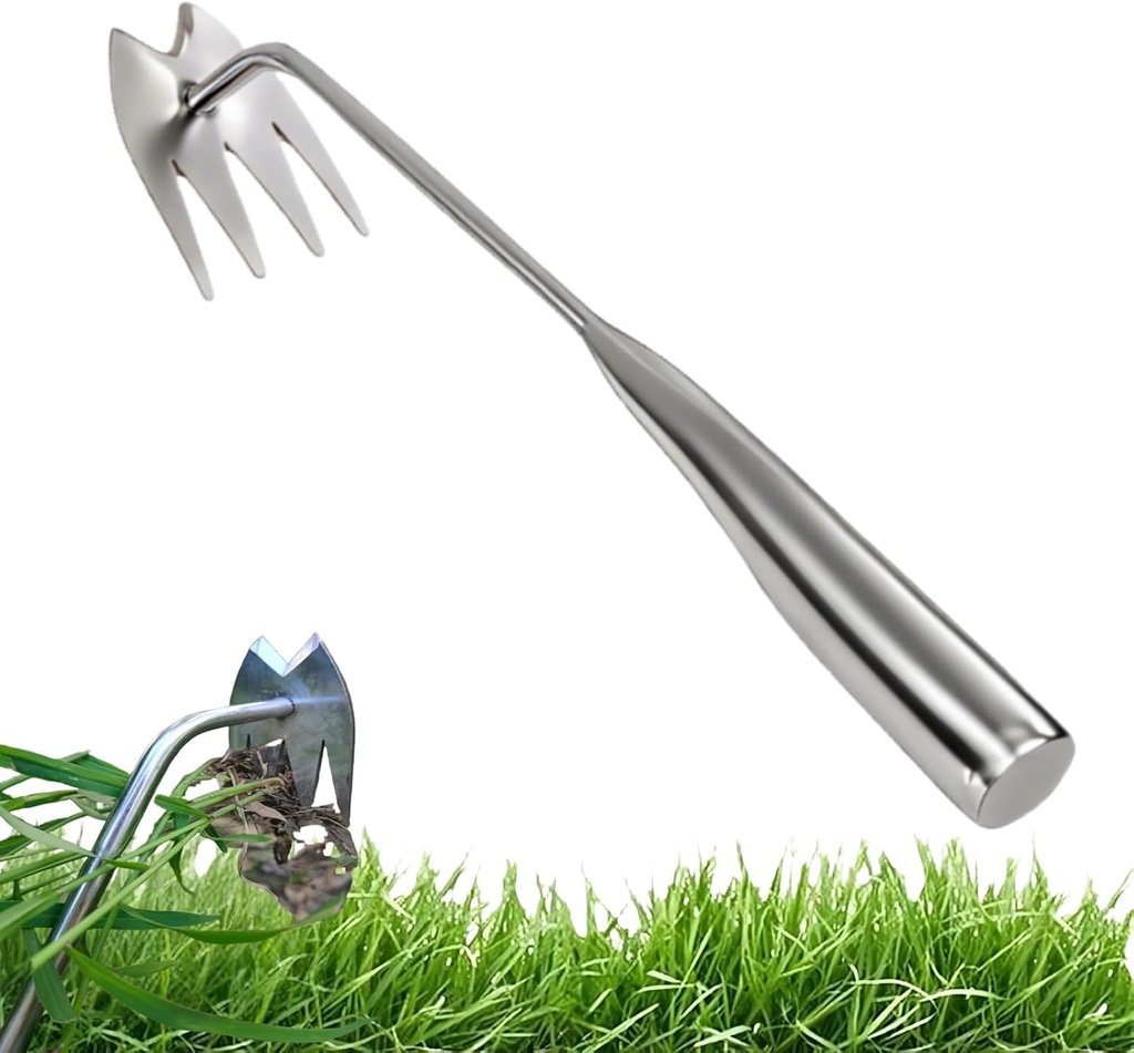 Weed Puller Tool, Garden Weed Pulling Tool, Uprooting Weeding Tool with Handle, 13.5 inch Lightweight and Portable, 4 - Tooth Manganese Steel for Gardening Backyard Farm Planting & Weeding