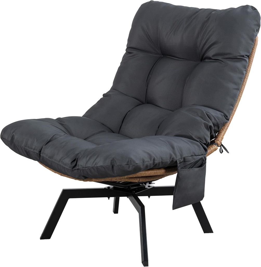 Shintenchi Outdoor Wicker Swivel Chair,Nature Rattan Patio Rotating Chair with Cushion,360° Rotation Patio Lounge Chairs for Living Room Bedroom Backyard Balcony(Grey Cushion)