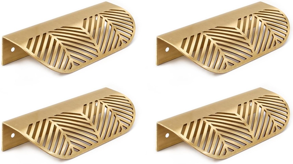 RZDEAL Solid Brass Cabinet Handles Brushed Gold Leaf Knobs and Pulls for Dresser Drawer Handles Edge Pulls,4-5/8"(117mm) Overall Length,4Pcs
