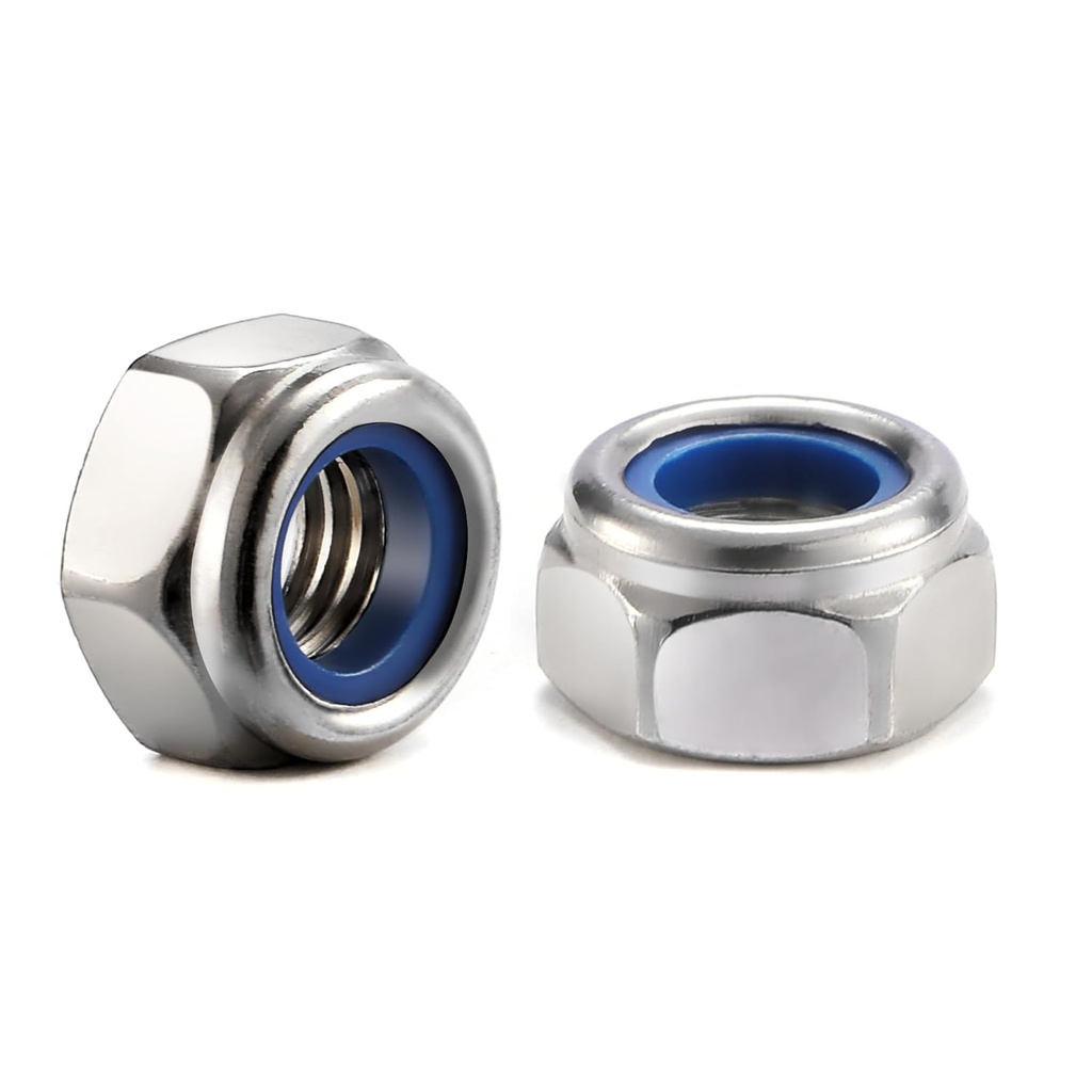 M6 x 1.0mm Nylon Insert Hex Lock Nuts 50Pcs 304 Stainless Steel Locknuts, Hex Drive, Bright Finish, by SG TZH