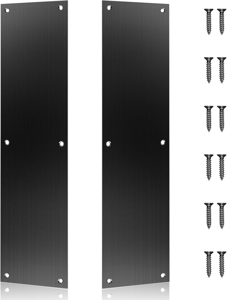 2 Pcs Push Door Plate 16x4 Stainless Steel Door Push Plate Door Kick Plate Black,Brushed Doorplate Door Proection Metal Plate with 12 Screws for Door Interior Exterior Scratch Resistant Accessories