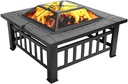 VINGLI 32in Wood Fire Pit with Mesh Lid and Fire Poker, Portable Outdoor Fireplace Burning FirePit for Chrismas Backyard Patio Outside Picnic BBQ Party