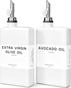 Luxury Glass Olive Oil Dispenser Bottle for Kitchen by Brighter Barns - Oil and Vinegar Bottles, Simple Syrup Dispenser for Coffee Bar Decor - Neutral Kitchen Decor for Cafe (White/Silver, Set of 2)