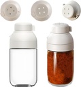2 Pack Salt and Pepper Shaker with Side Pour Spout, 8.5oz Glass Salt and Pepper Shakers Set, Spice Shaker Sugar Dispenser Pourer Container