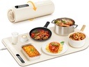 Electric Food Warming Mat for Heating - Portable Foldable Silicone Warming Tray for Party Travel Kitchen Cooking Heating Mat for Food 3 Temperature Settings(Beige)
