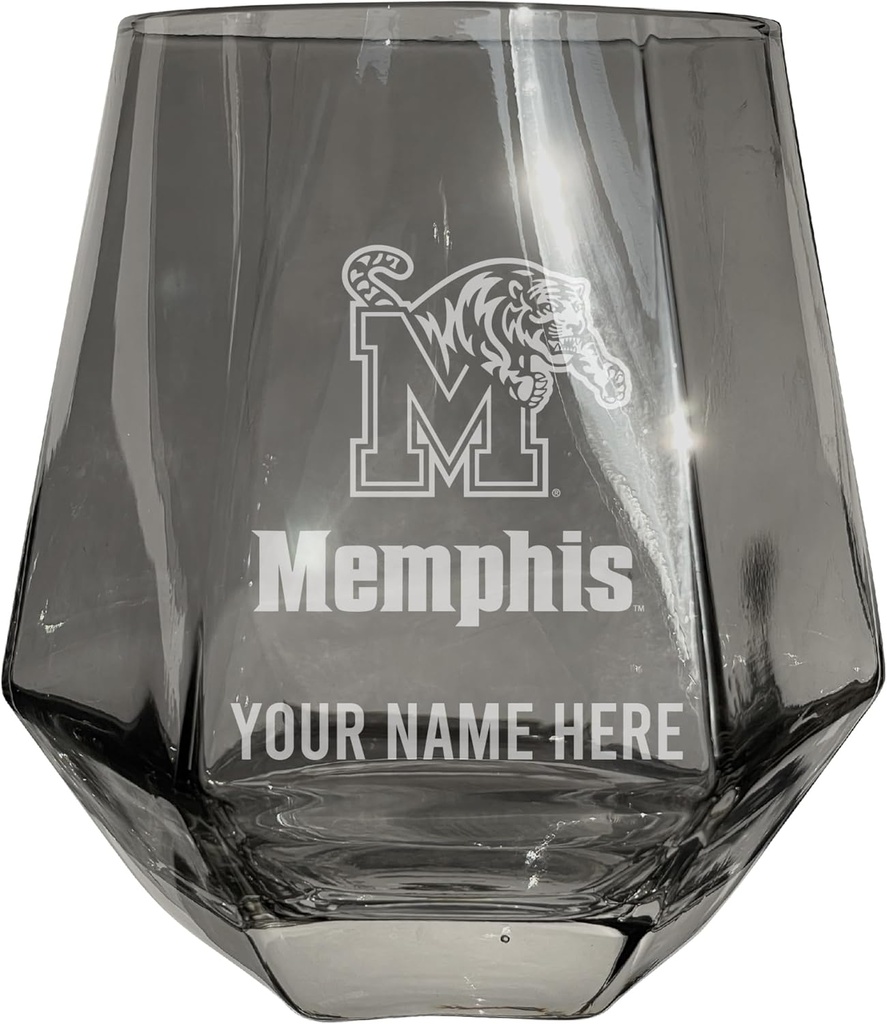 R and R Imports Memphis Tigers Customizable Stemless Diamond Wine Glass Engraved 10 oz Gray Officially Licensed Collegiate Product Single Unit