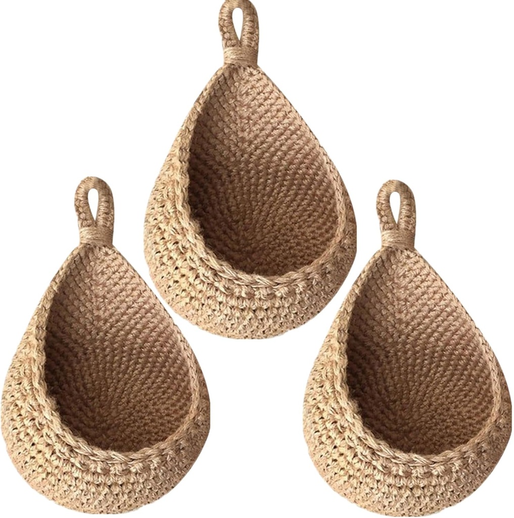 Hanging Wall Vegetable Fruit Baskets Teardrop Hanging Basket Kitchen Hanging Storage Basket Bohemian Handwoven Wall Mount Fruit Or Veggie Basket Decor (3Pcs)