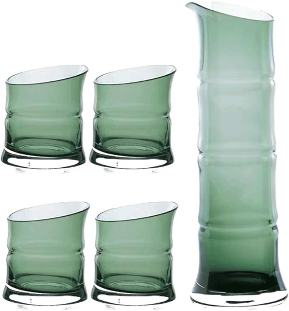 Bamboo Design Sake Set Glass Sake Set Cold/Warm/Hot Sake Carafe Special Gifts Set 1 Sake Bottle 4 Sake Cups