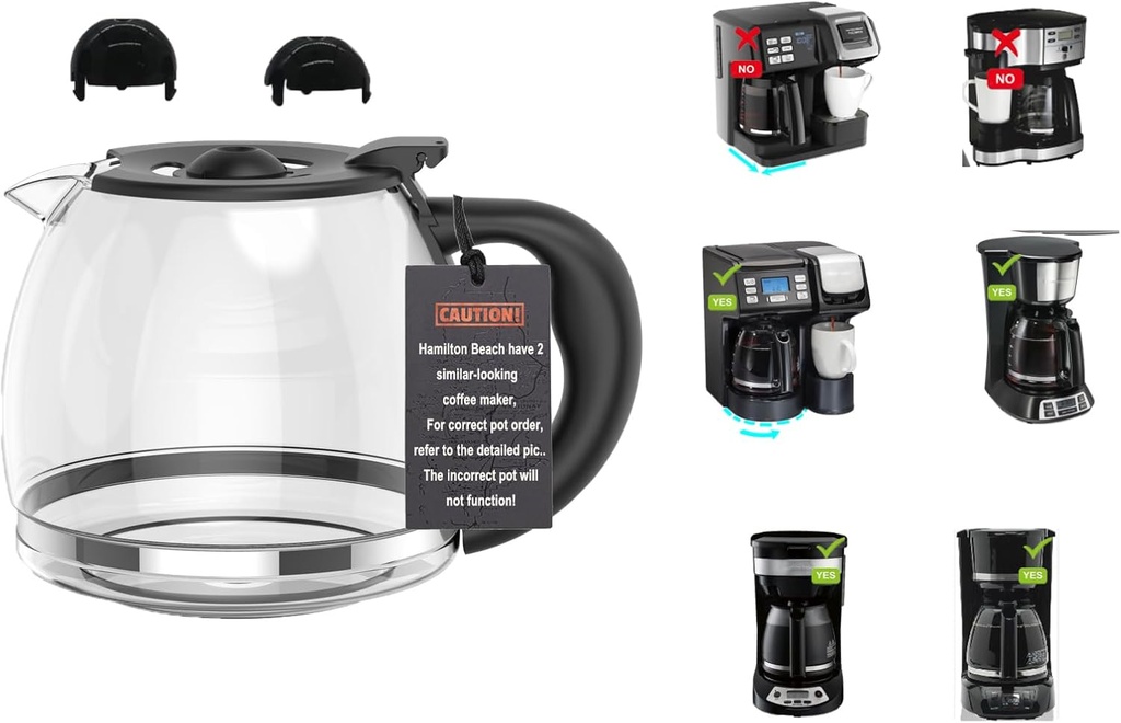 Coffee Machine Replacement 12CUP Glass Carafe, Fit With Hamilton Beach 49902/04 Coffee Maker, 12 cup coffee maker 49902 49904 49915 49905 49317 49467 49611 49934 46290 46299 46293 43874 49630 49615