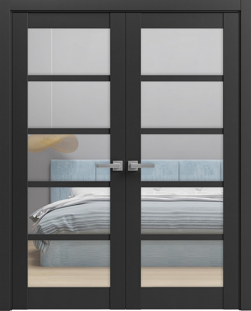 SARTODOORS Quadro 4522 | Double Swing Interior French Doors with Glass, MDF, Hardware Included, 60x80, Black, Modern