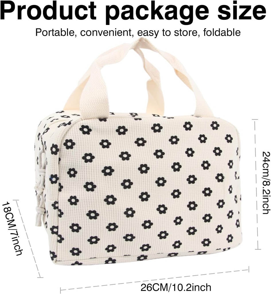 Reusable Cute Lunch Bag, Insulated Lunch Box, Food Lunch Containers for Women Men, Leakproof Cooler Lunch Tote Bags for Work, Travel, Picnic, Outdoor (Flower)