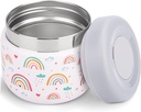 Charcy 9oz Kids Stainless Steel Insulated Food Jar, Wide Mouth Leak-Proof Soup Thermo, Container Set for 8h Hot and 6h Cold - White Rainbow