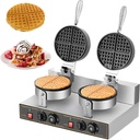 Commercial Waffle Maker - 2400w Adjustable Temperature Control Double Waffle Maker | 110v Round Bubble Waffle Maker with Nonstick Plates | Chaffle Maker for Grilled Cheese, Brownies and Quesadilla