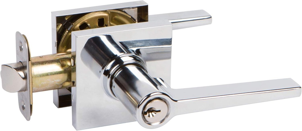 Delaney Hardware Tulina Push Button Entry Lever Square Polished Chrome