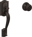 Schlage FE285 CAM 716 GEO Camelot Front Entry Handleset with Georgian Knob, Lower Half Grip, Aged Bronze