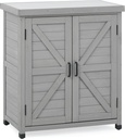 Outdoor Potting Bench with Storage Cabinet and Metal Top, Wood Workstation for Outdoor Patio, Garden (Classic Grey, 31x17x36‘’)