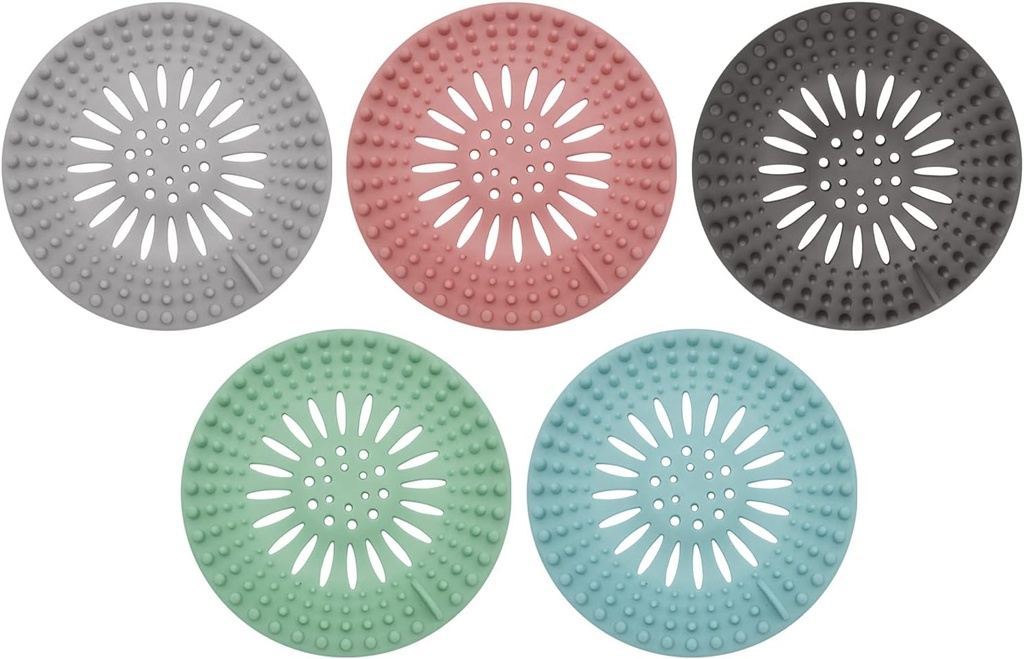 Hair Catcher Shower Drain Covers Protector Silicone Bathtub Hair Stopper Easy to Install and Clean Suit for Bathroom Tub Shower and Sink, 5 Pack