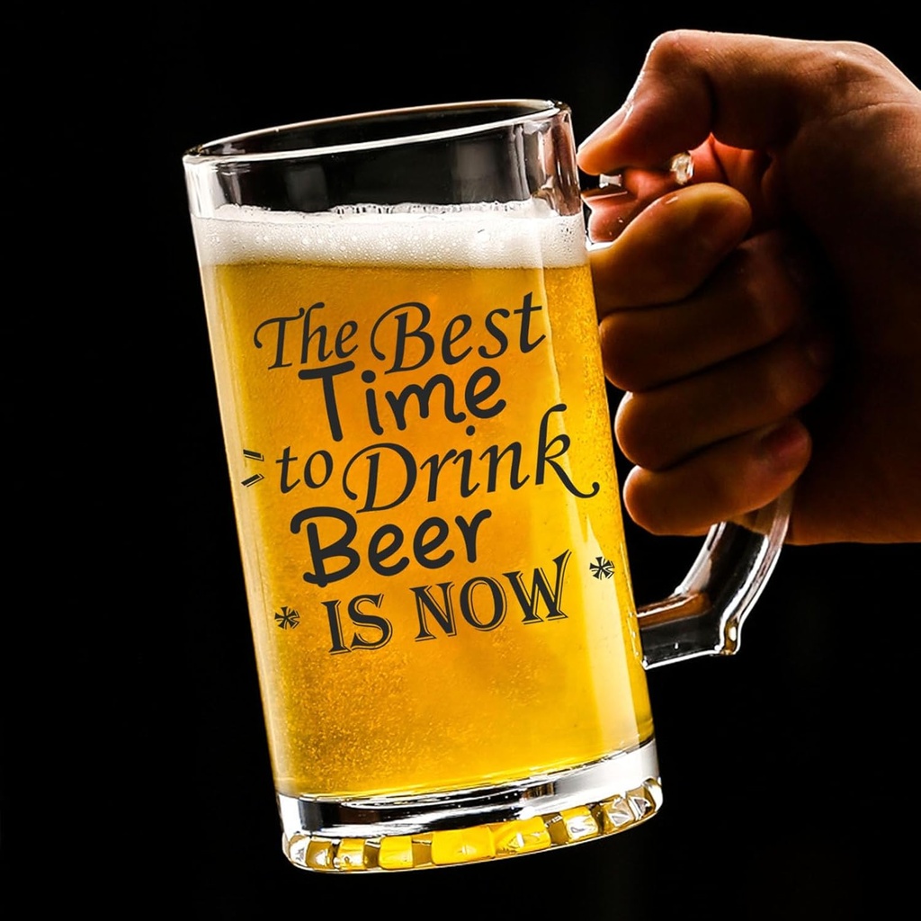 Glass Beer Mugs with Handles, Large Funny Engraved Beer Glasses for Men 16 oz, Personalized Drinking Beer Present for Him Brother Son Dad Husband Father (Type C)