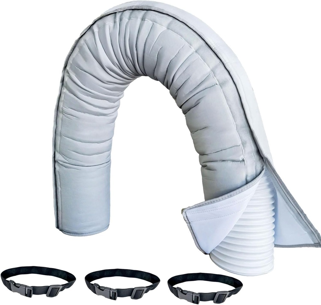 Portable AC Hose Insulation Sleeve Set,Air Conditioner Hose Cover Wrap - Universal Fit for 5" & 5.9" Exhaust Hoses,Easy Install with 3 Adjustable Buckles (Light Gray)