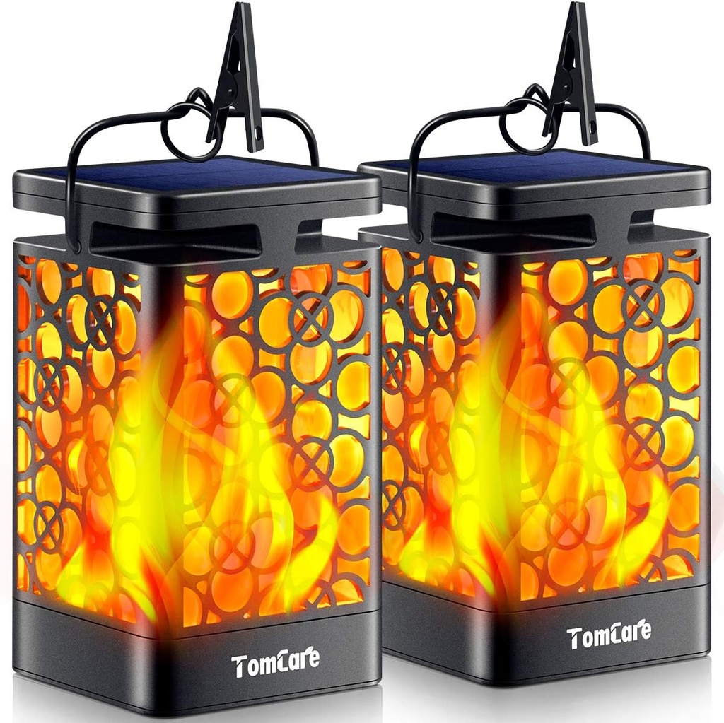 TomCare Solar Lanterns Outdoor Upgraded Flickering Flame Waterproof Hanging Lanterns Decorative Solar Powered LED Christmas Lights for Patio Deck Yard, 2 Pack