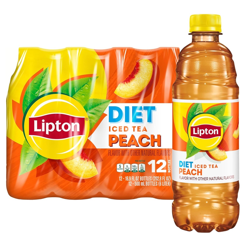 Lipton Diet Peach Iced Tea, 16.9 Fl Oz Bottles (Pack of 12)