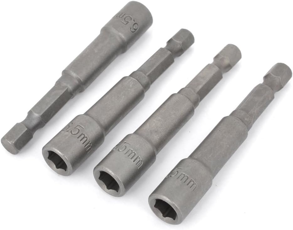 uxcell Magnet Hex Socket Nut Driver Bits, 6.5mm x 65mm, 4-Piece, Gray
