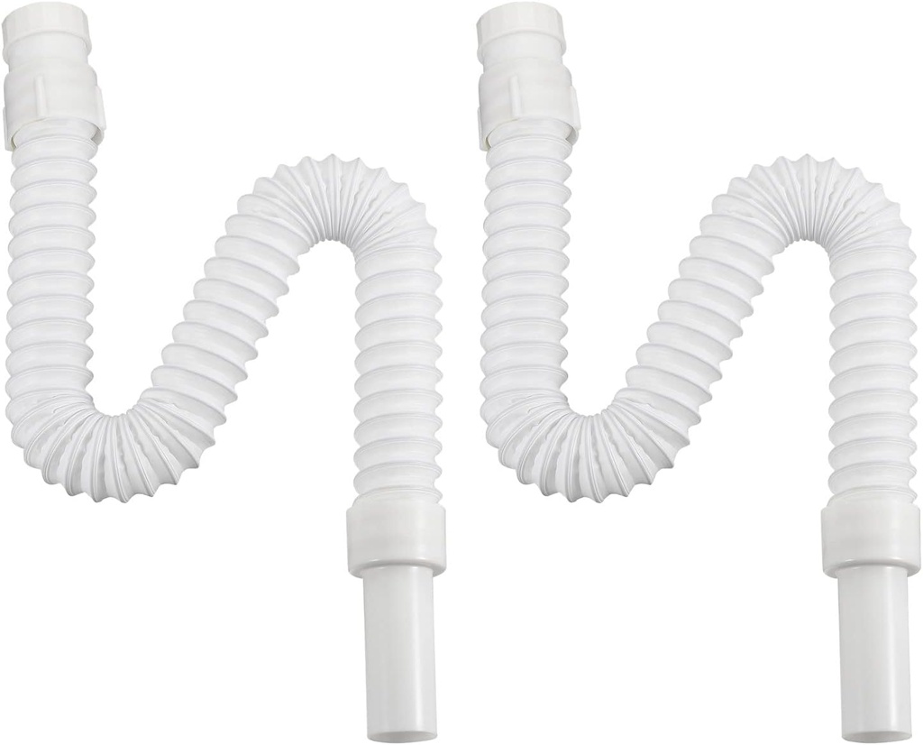 2 Pack Bathroom Sink Drain Hose - PVC Steel Wires Expanded Tubing Pipe Replacement Tube Corrugated Extension Kit(1.3 Ft Length, White)
