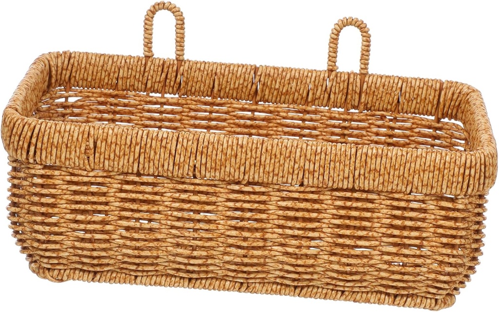 Rustic Woven Hanging Basket Wall Storage for Kitchen Large PP and Iron Fruit Vegetable Organizer with Hanging Vintage Style Basket for Ginger Garlic Onion and Household Items