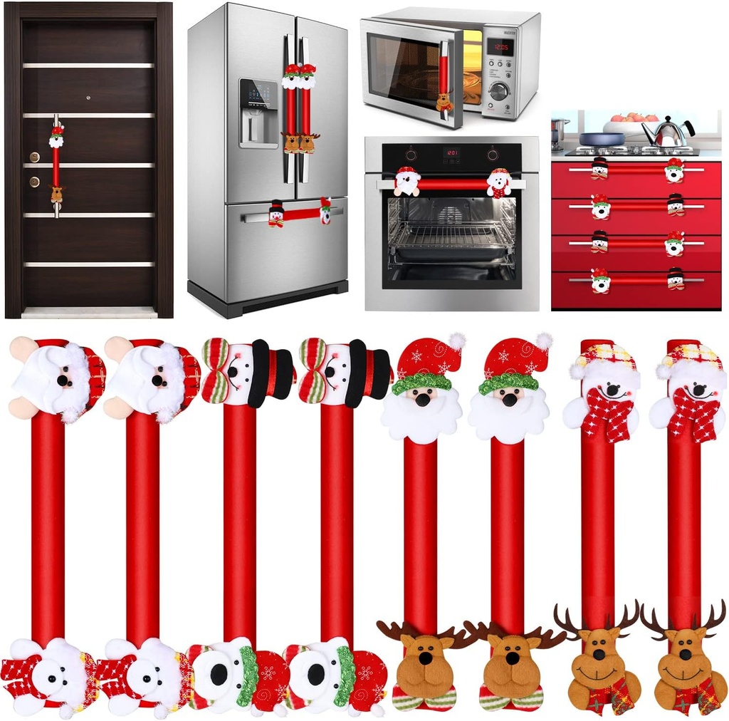 Boao Christmas Refrigerator Door Handle Cover Santa Snowman Kitchen Appliance Handle Covers Decorations for Fridge Microwave Oven Dishwasher Christmas Handle Protector (Classic Style)