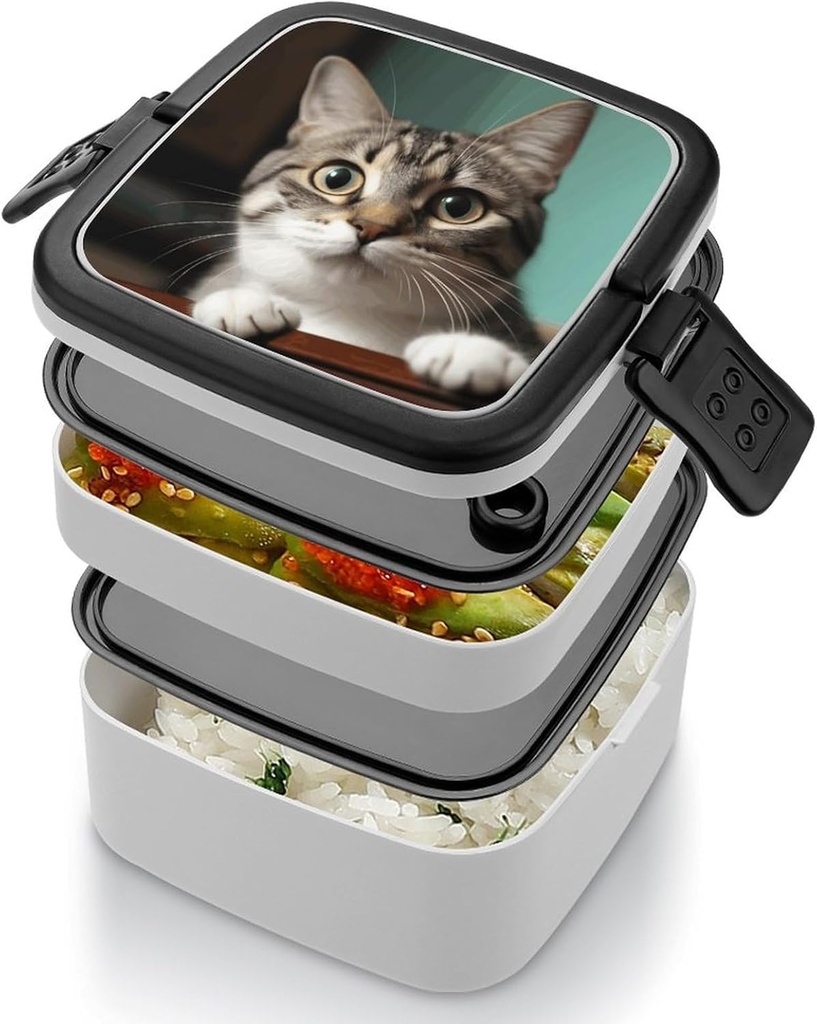 Bento Box Adult Lunch Box Lunchable Food Container with Utensil A Curious Cat Lunchbox Leak-Proof Lunch Containers Double Layer Bento Box for Dining Out Work Picnics Travel