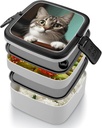 Bento Box Adult Lunch Box Lunchable Food Container with Utensil A Curious Cat Lunchbox Leak-Proof Lunch Containers Double Layer Bento Box for Dining Out Work Picnics Travel