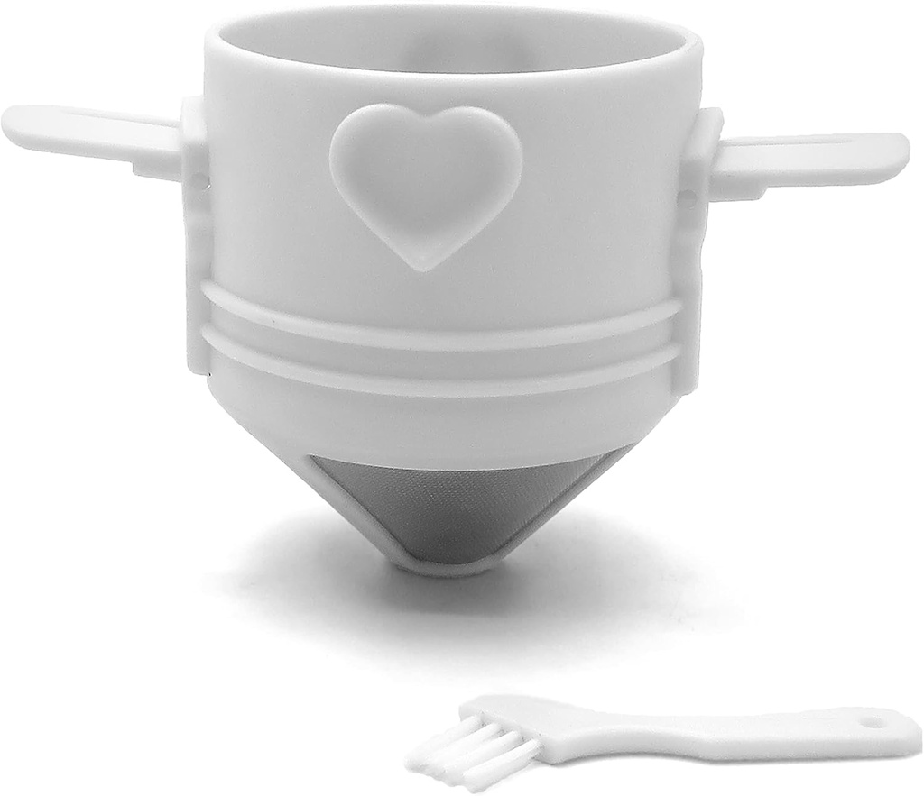 Paperless Pour Over Coffee Filter - Reusable Stainless Steel Coffee Filter Cone for Home, Office - Portable Coffee Dripper for Travel, Backpacking, Camping (White)