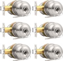 Probrico 6 x Brushed Nickel Keyed Alike Round Shape Door Handles Entry with Key Door Knobs Lockset