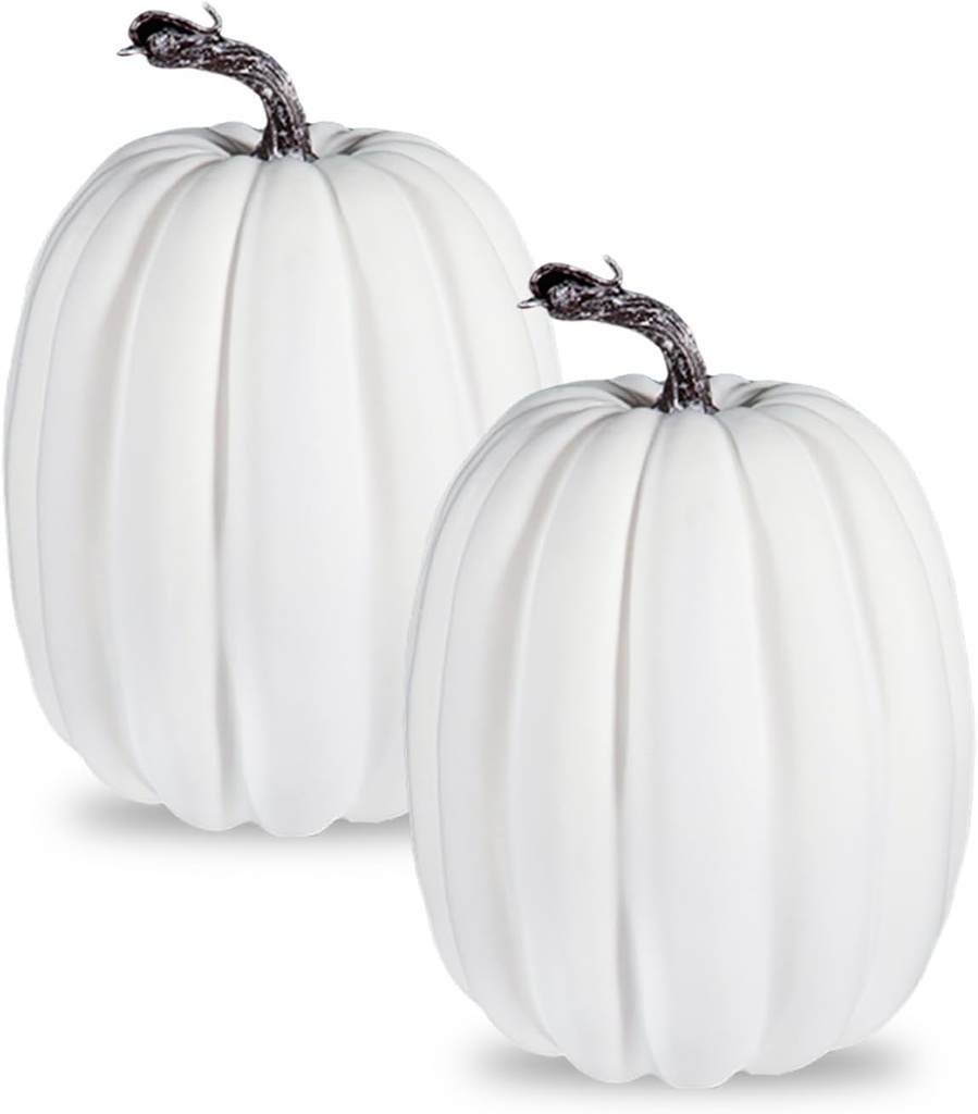 vensovo 2PCS 8 Inch White Plastic Pumpkins for Decorating – Large Artificial Foam Pumpkins for Fall Decor, Halloween, Thanksgiving, Paintable for DIY Crafts & Centerpieces