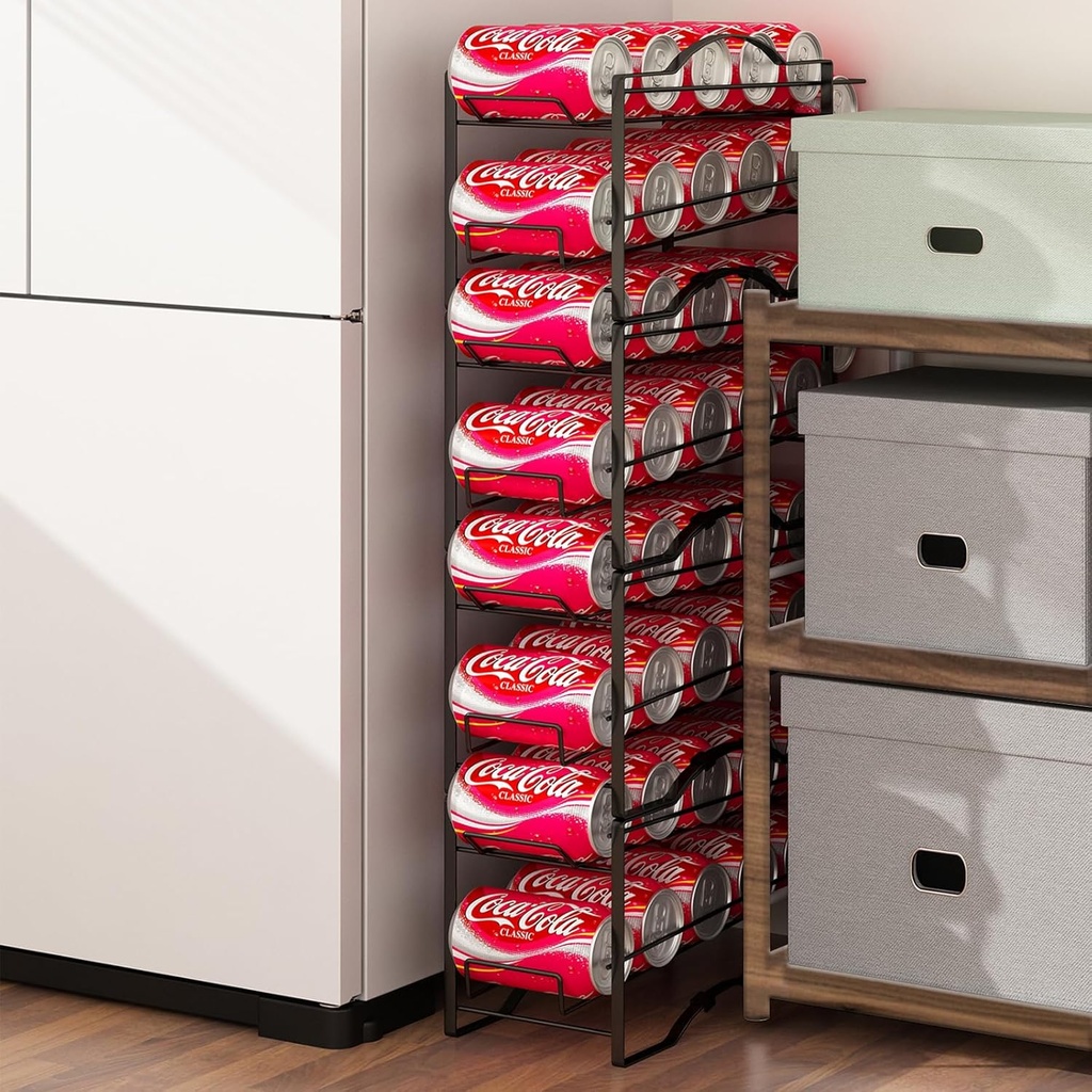 GILLAS 2 Pack Soda Can Organizer Rack for Pantry, Stackable Beverage Soda Can Storage Dispenser Holder for Refrigerator, Cabinet, Black