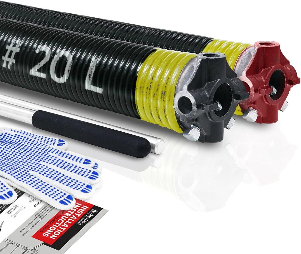 Pair of 2" Garage Door Torsion Springs Set with Non-Slip Winding Bars & Gloves, High Quality Precision Electrophoresis Black Coated, for Replacement & Installation, MIN 16,000 Cycles (0.207x2''x20'')