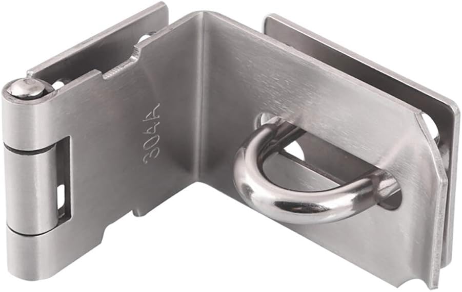 HOWDIA 4 Inch Door Hasp Latch 90 Degree, Stainless Steel Safety Right Angle Padlock Hasp Locking Latch Security Door Clasp Hasp Lock Latch for Push/Sliding/Barn Door, 2mm Thick, Brushed Silver