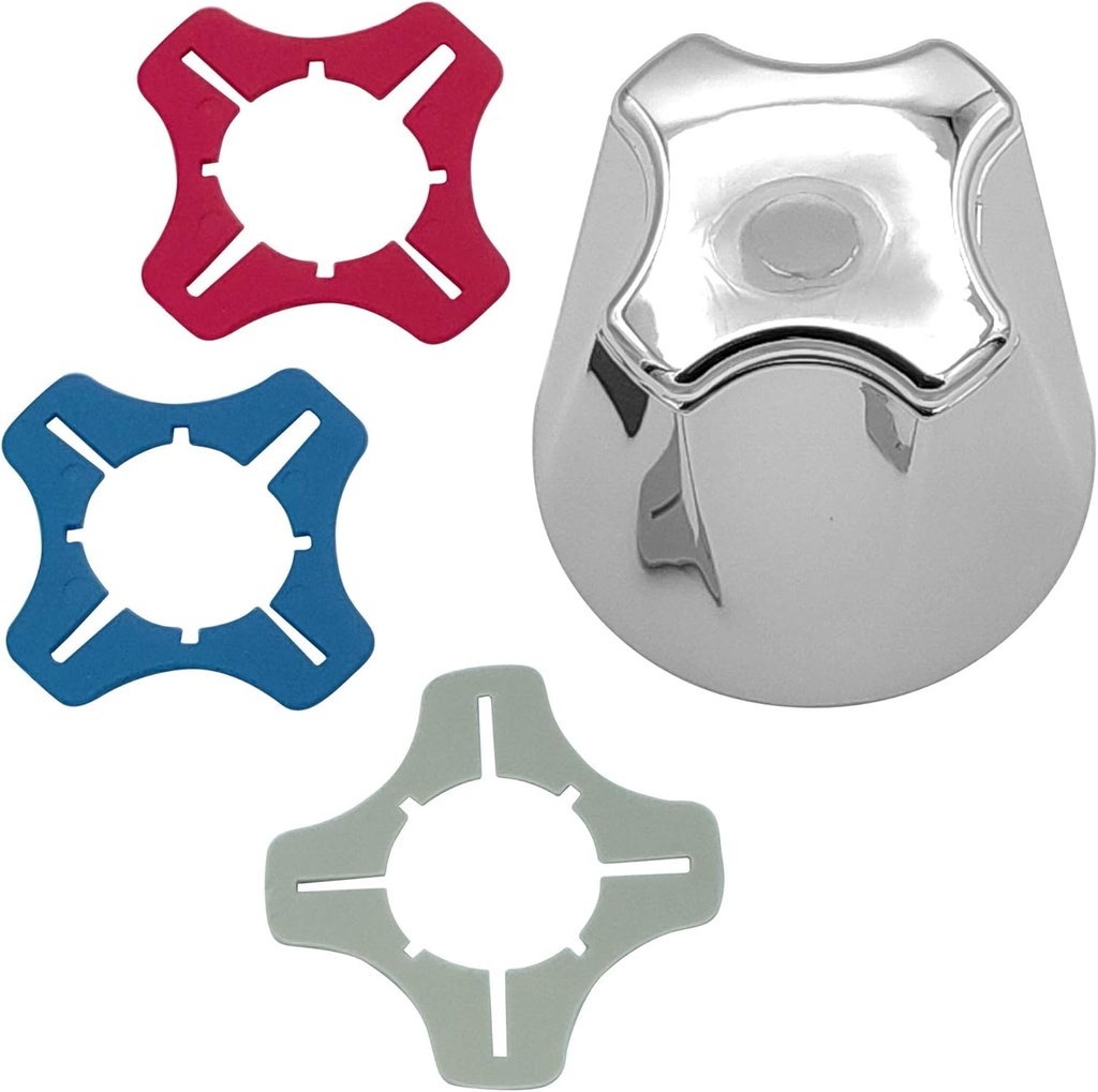 Tub and Shower 1 Piece Replacement for P-P Modern Style Verve Repair Kit Handles, 3 Piece Button Set of Hot, Cold and Diverter, Polished Chrome