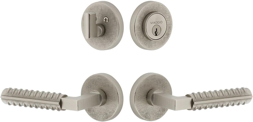 Viaggio CLOMLNCON-REB_Combo_238_LH Motivo Left Handed Solid Brass Single Cylinder Keyed Entry Door Lever Set and Deadbolt Combo Pack - 2-3/8" Backset - Satin Nickel